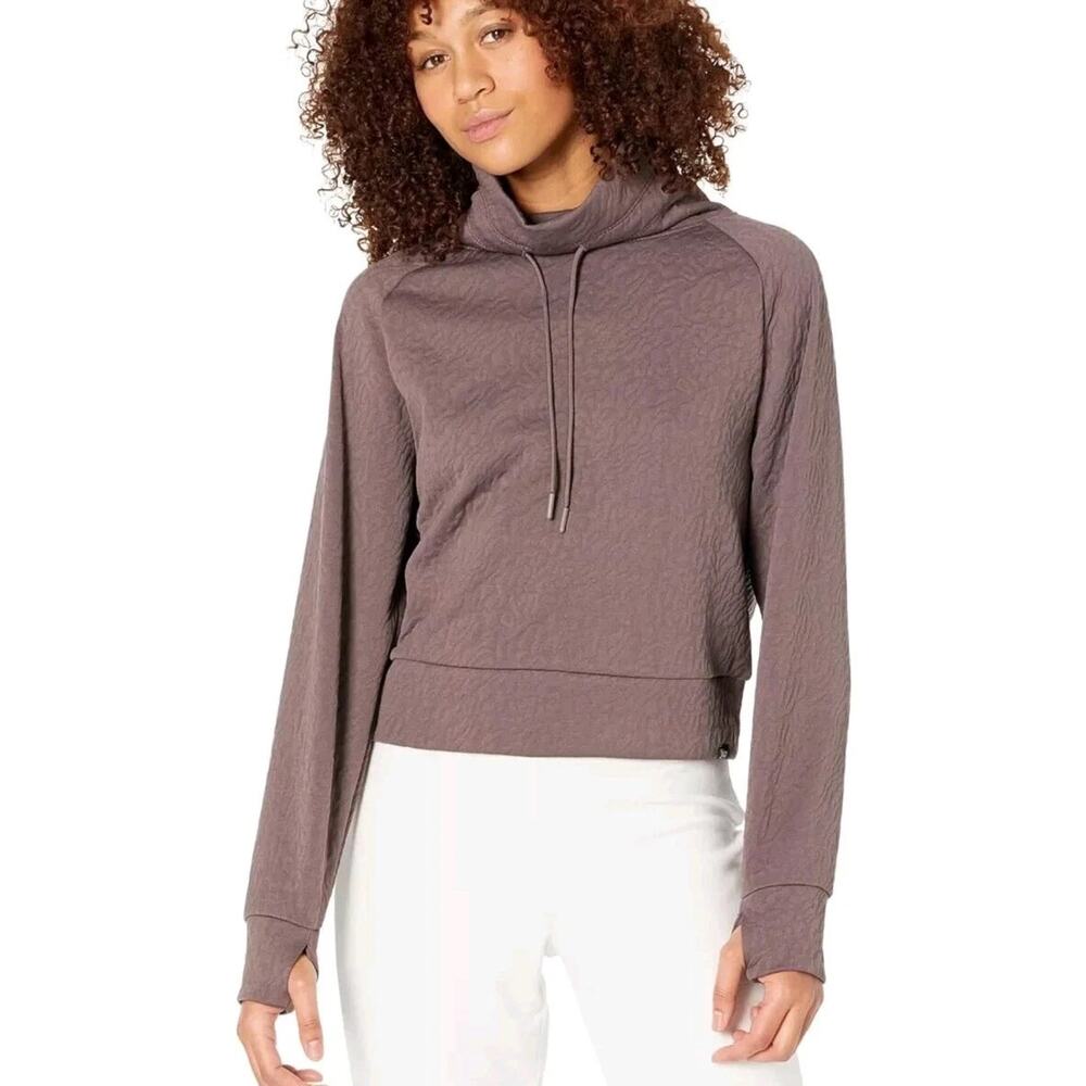 Juicy Couture Sport Jacquard Textured Crop Pullover M Plum Purple Funnel Neck